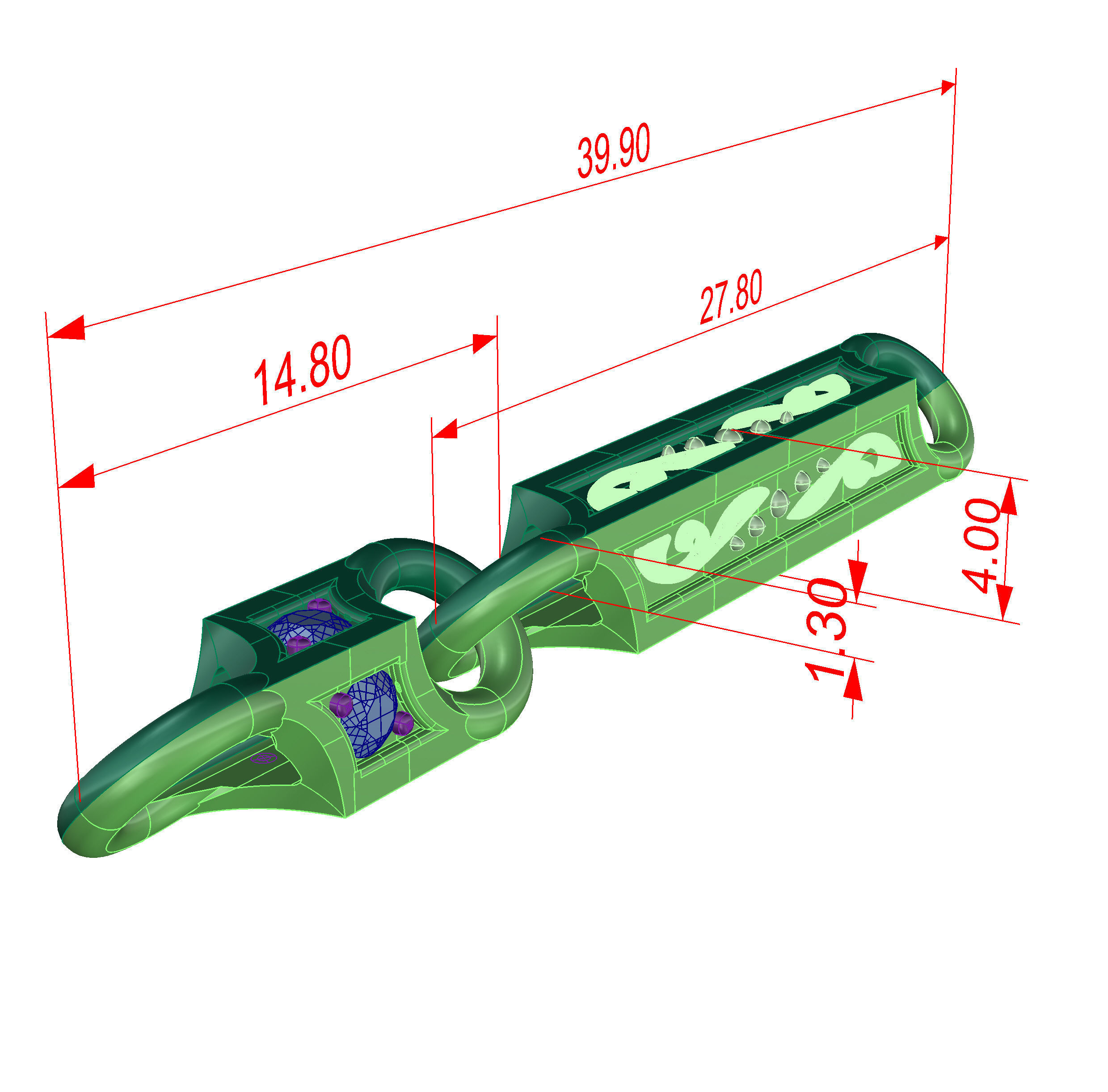 Chain square with a pattern and diamonds 3D print model_4