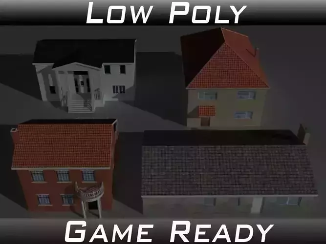 House Collection Set 3 with balcony Low-poly 3D model