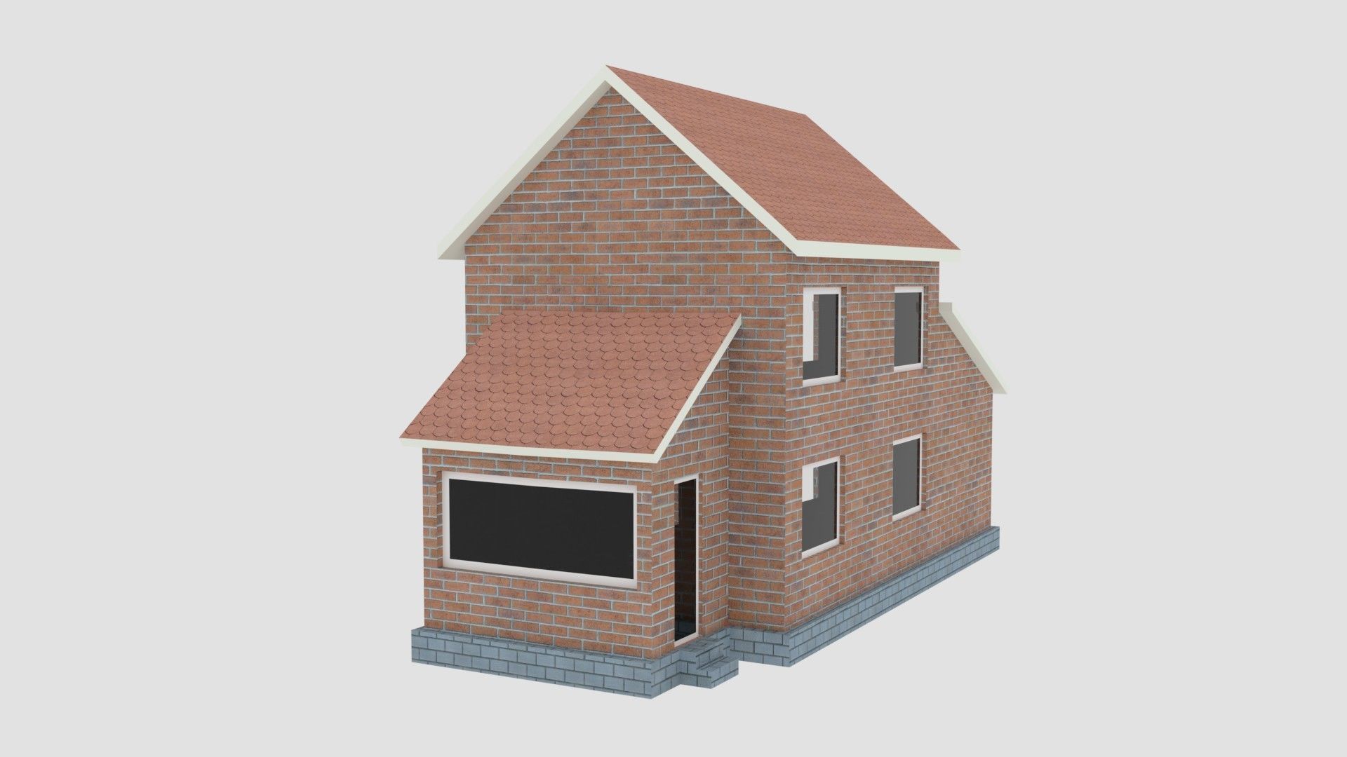 Red Brick House Low-poly 3D model_5