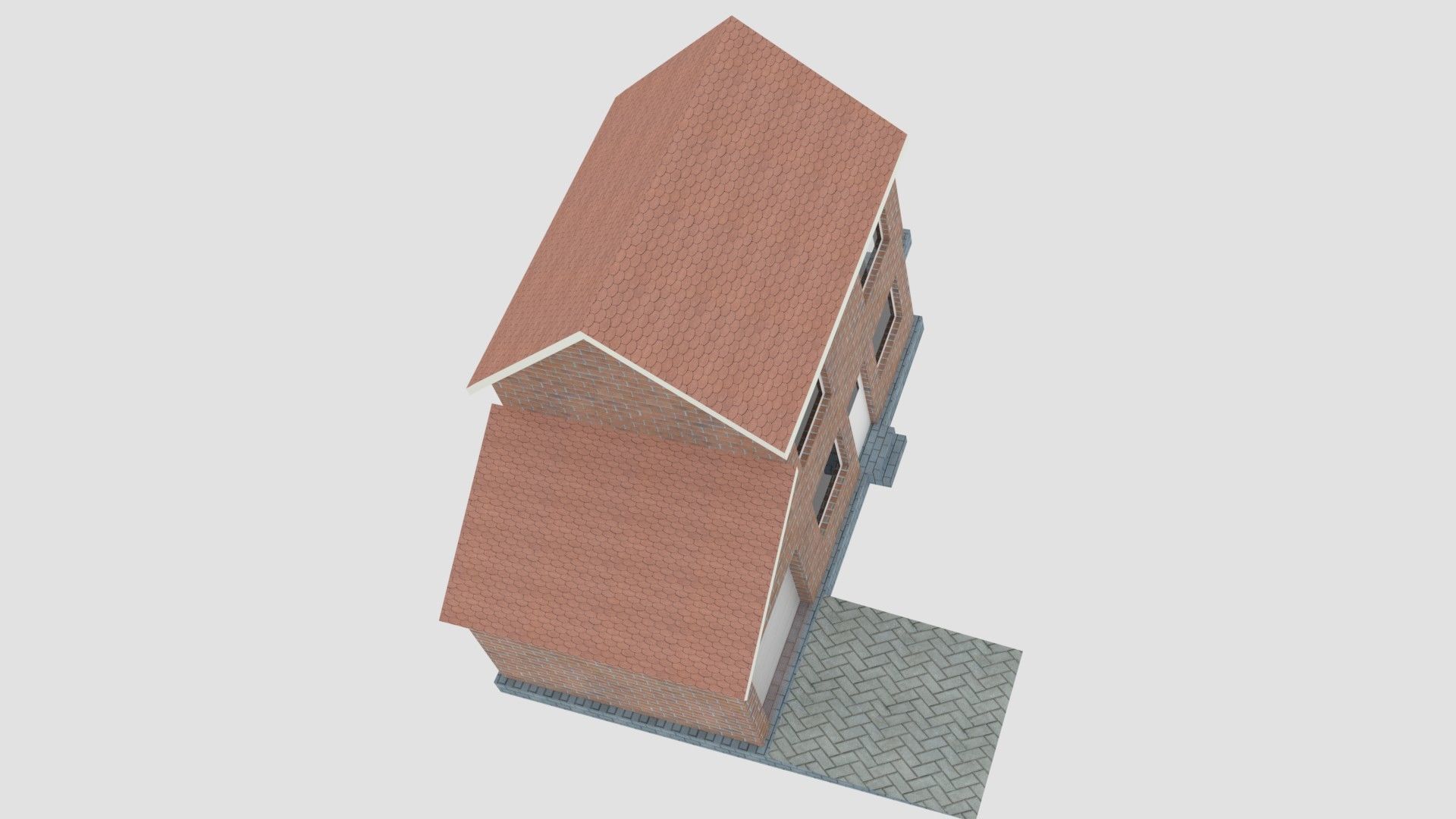 Red Brick House Low-poly 3D model_9