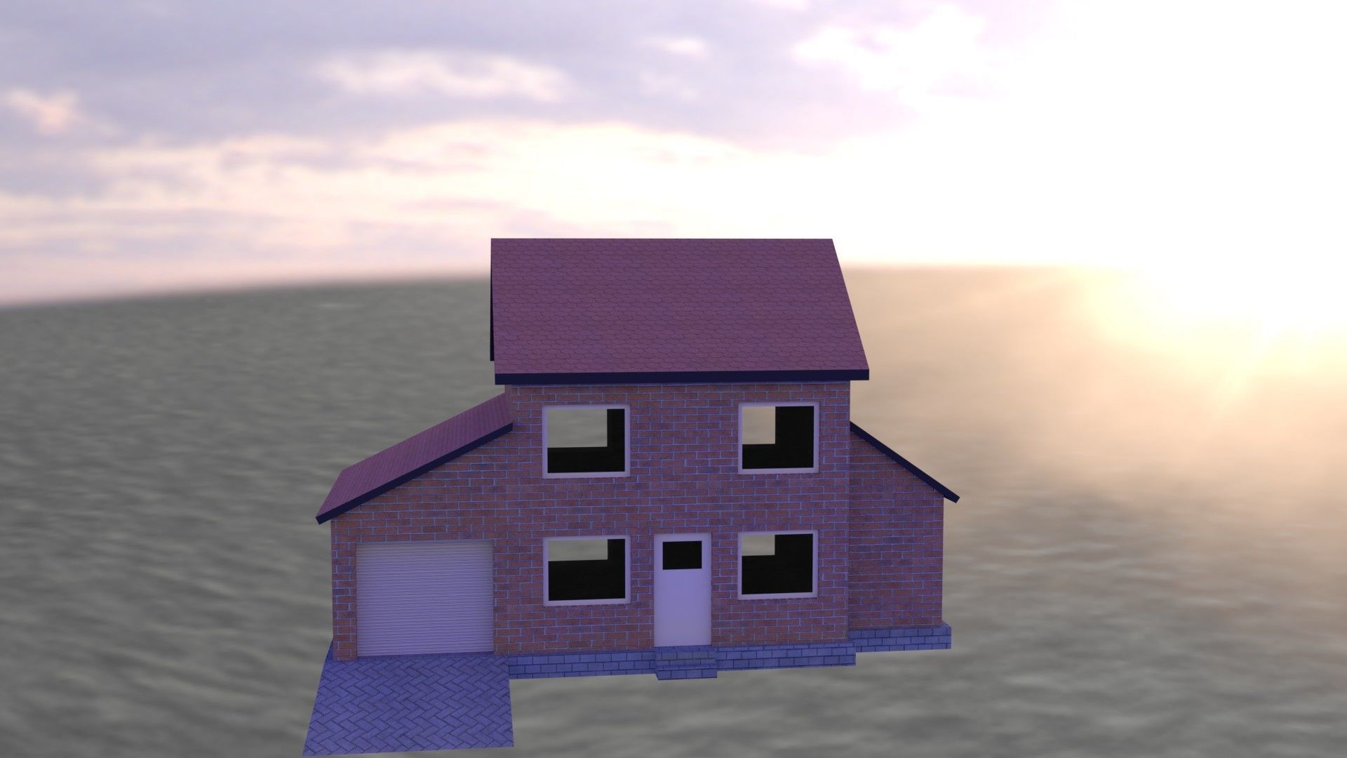 Red Brick House Low-poly 3D model_3
