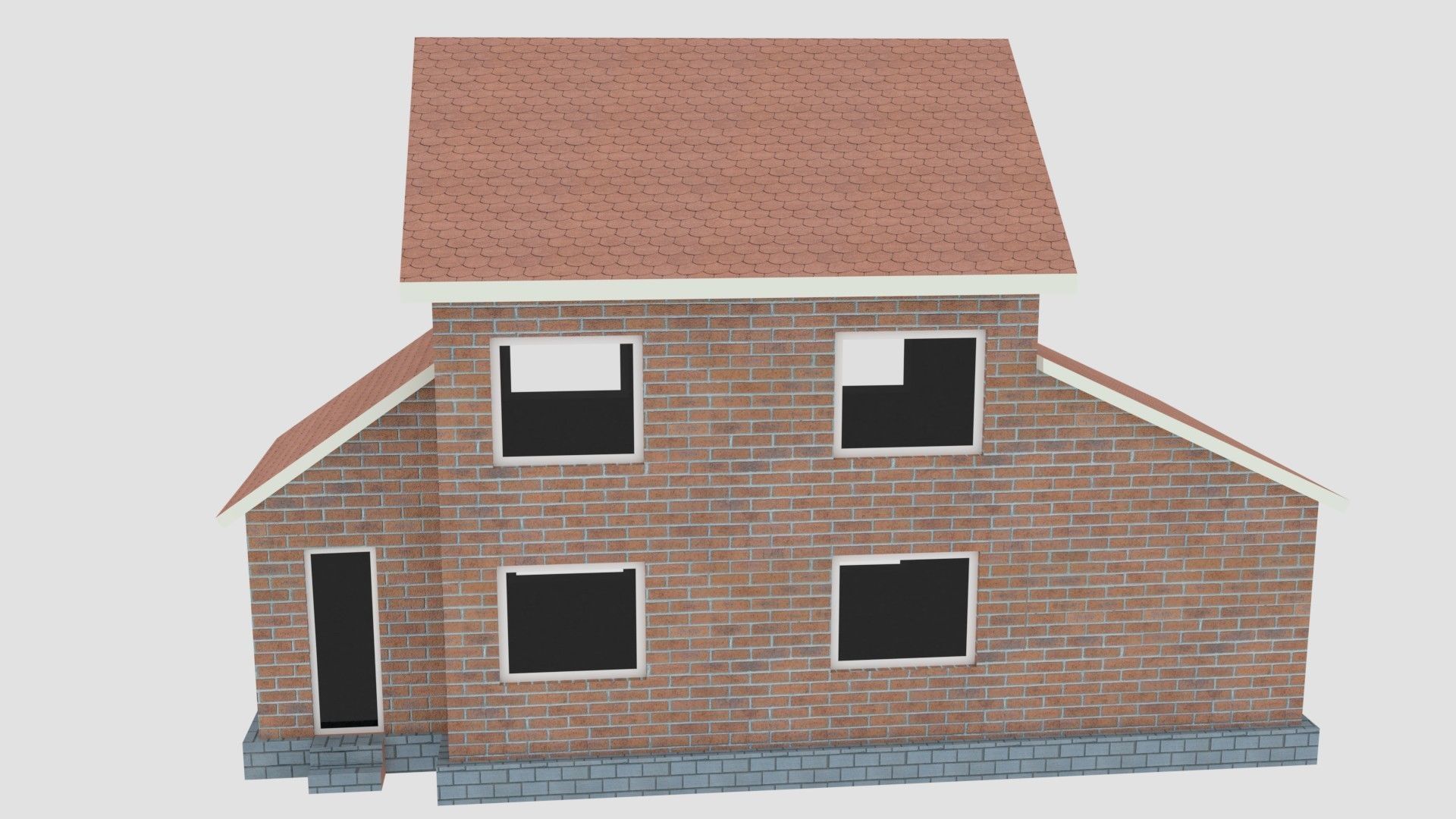Red Brick House Low-poly 3D model_4