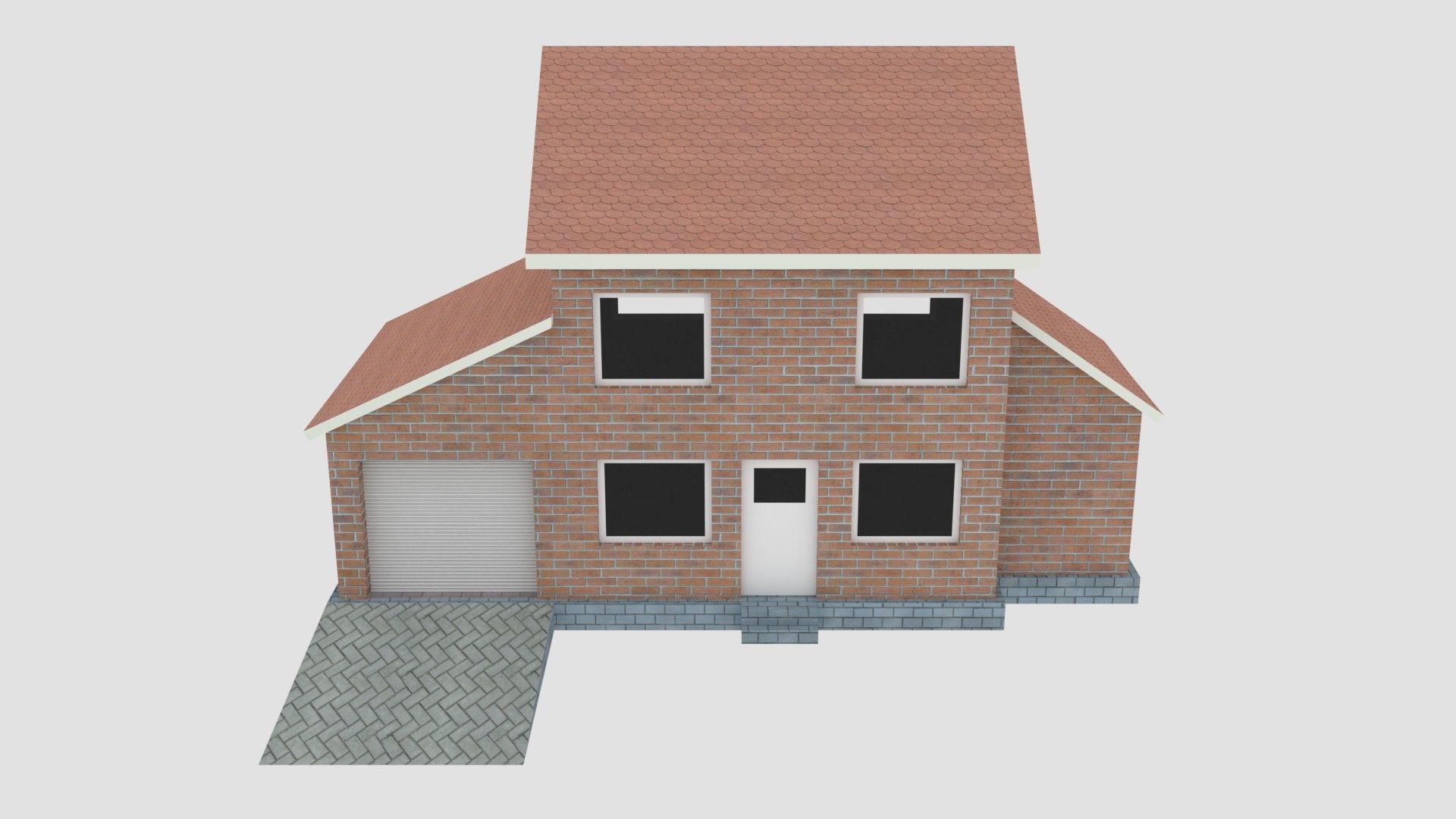 Red Brick House Low-poly 3D model_2
