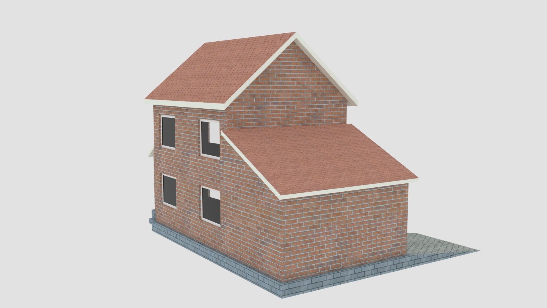 Red Brick House Low-poly 3D model_10
