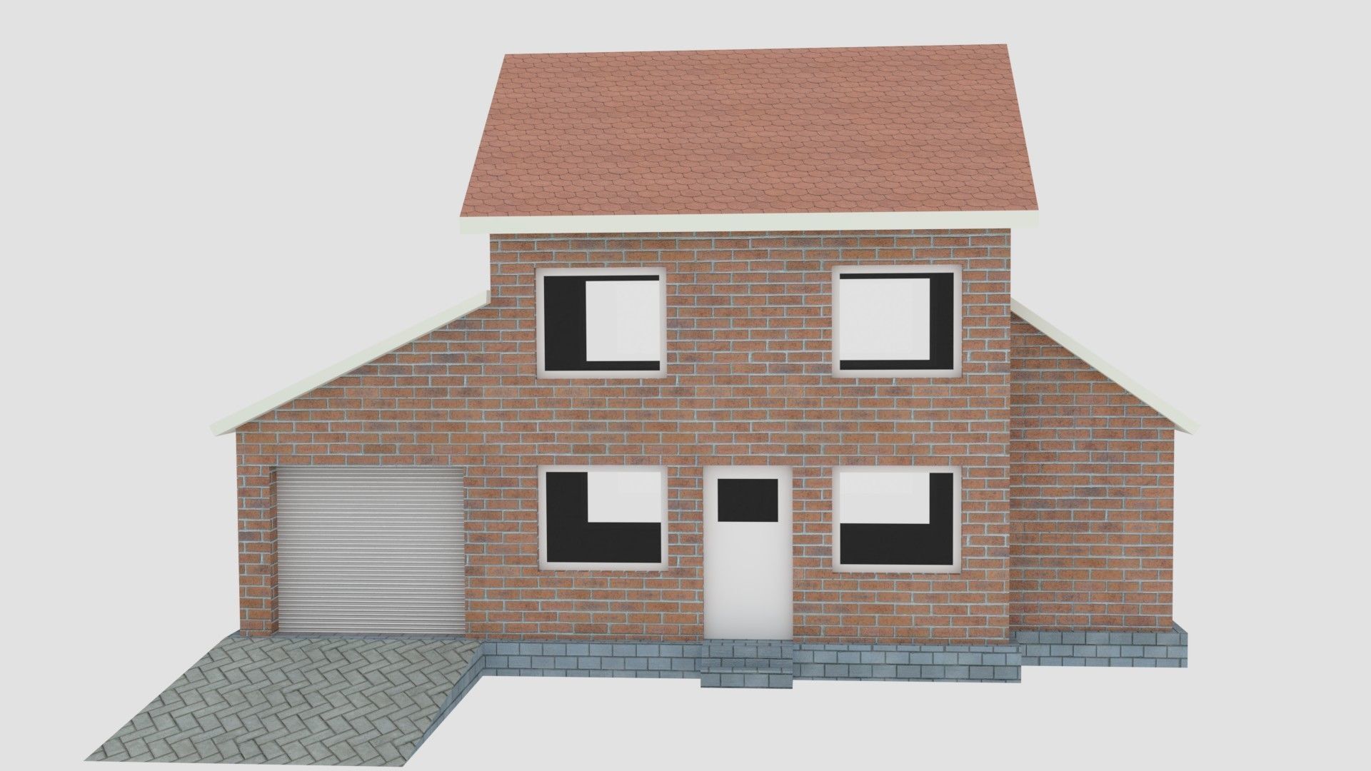 Red Brick House Low-poly 3D model_6