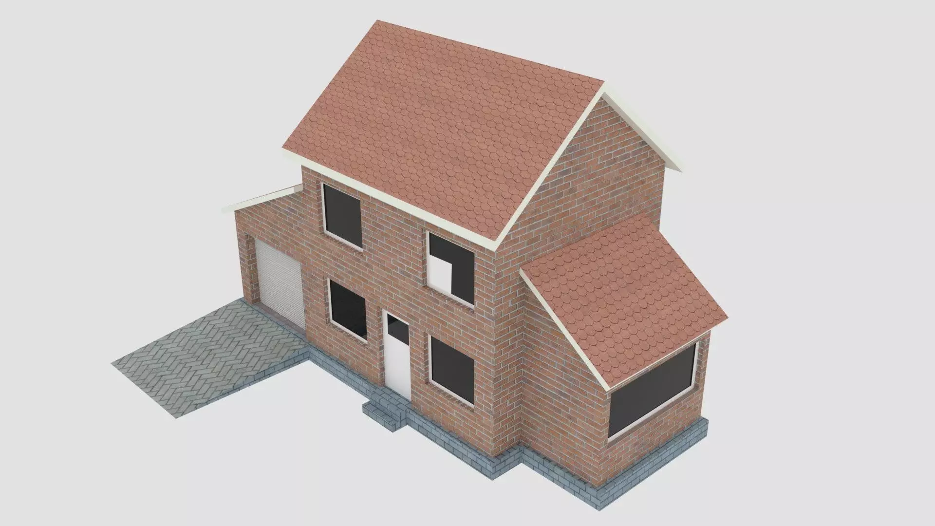 Red Brick House Low-poly 3D model_0