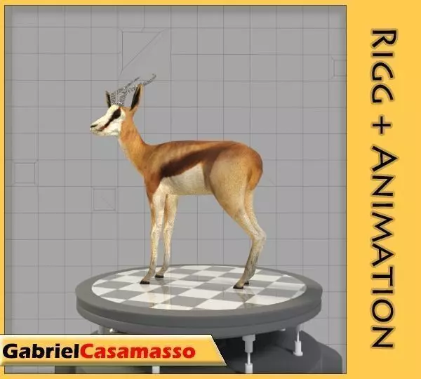 Thomson-Gazelle gazelle on chess board Low-poly 3D model_0