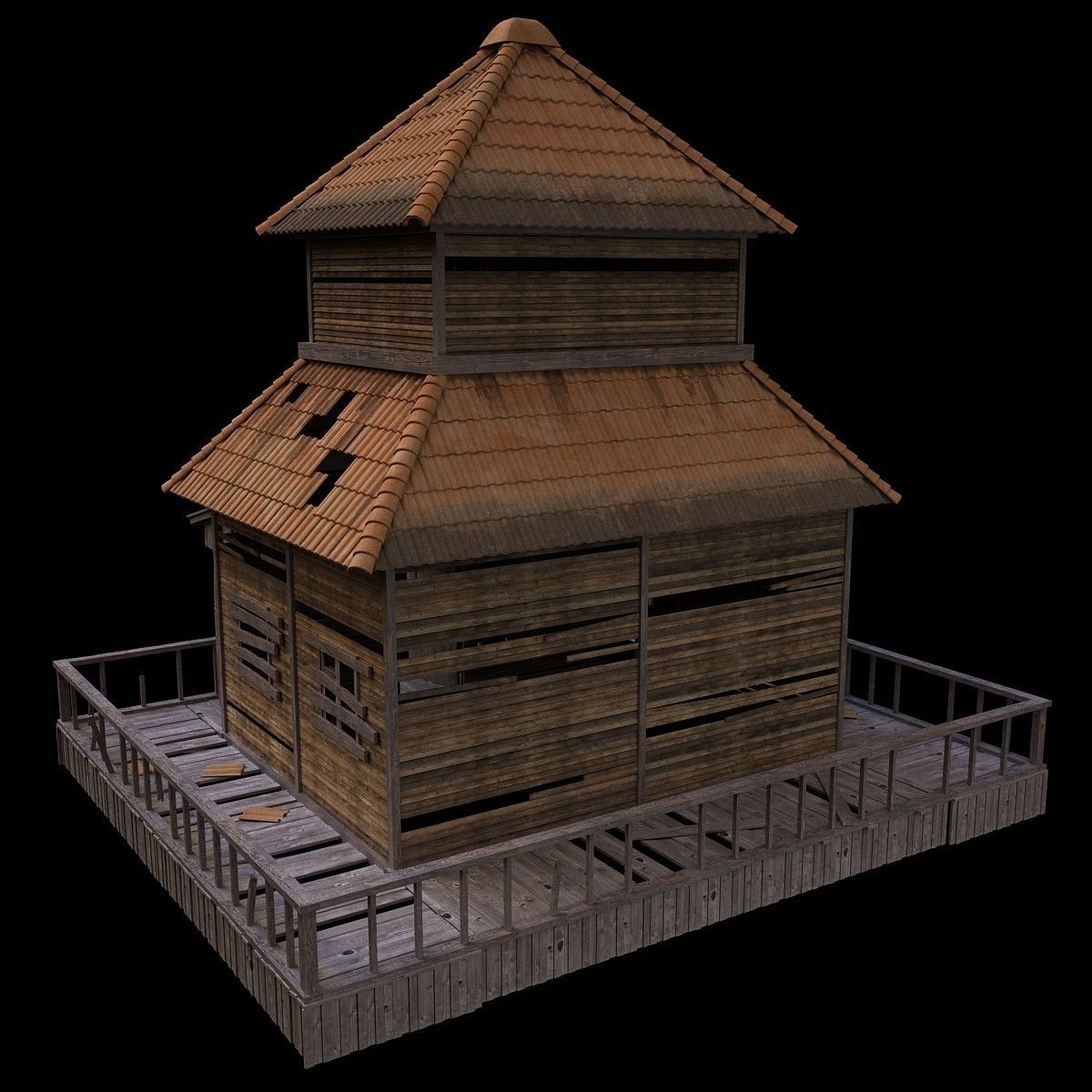 House wooden with roof 3D model_2