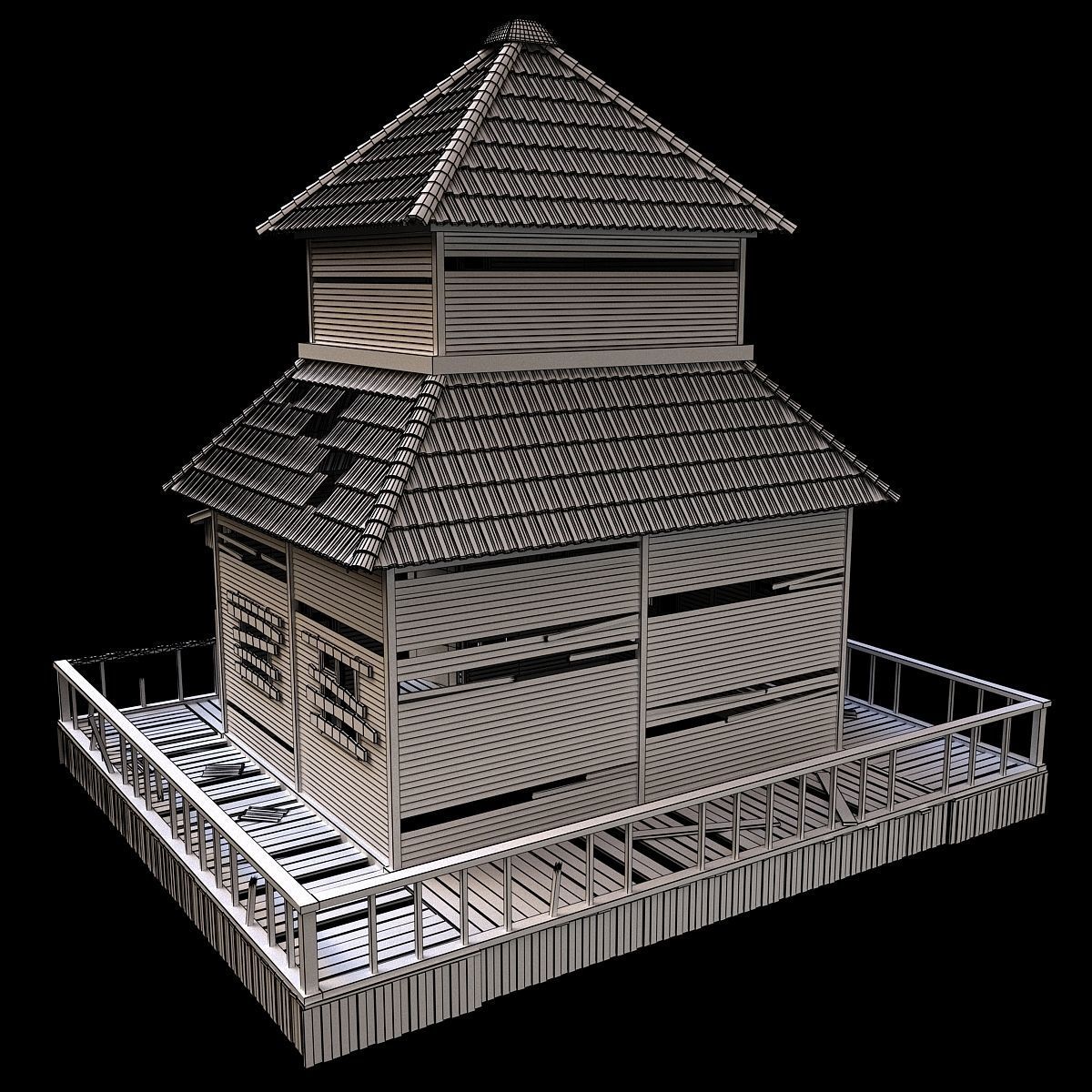 House wooden with roof 3D model_11