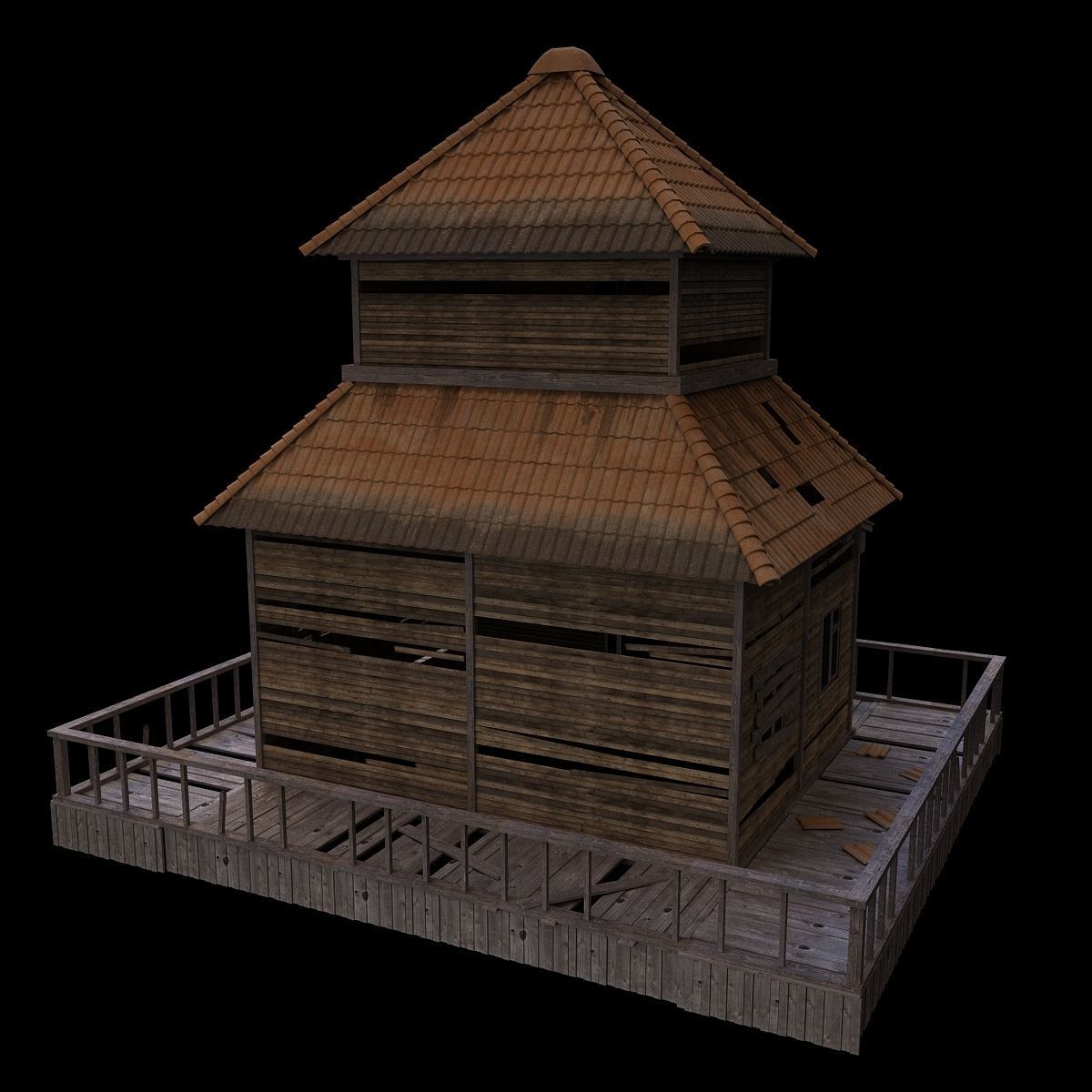 House wooden with roof 3D model_5