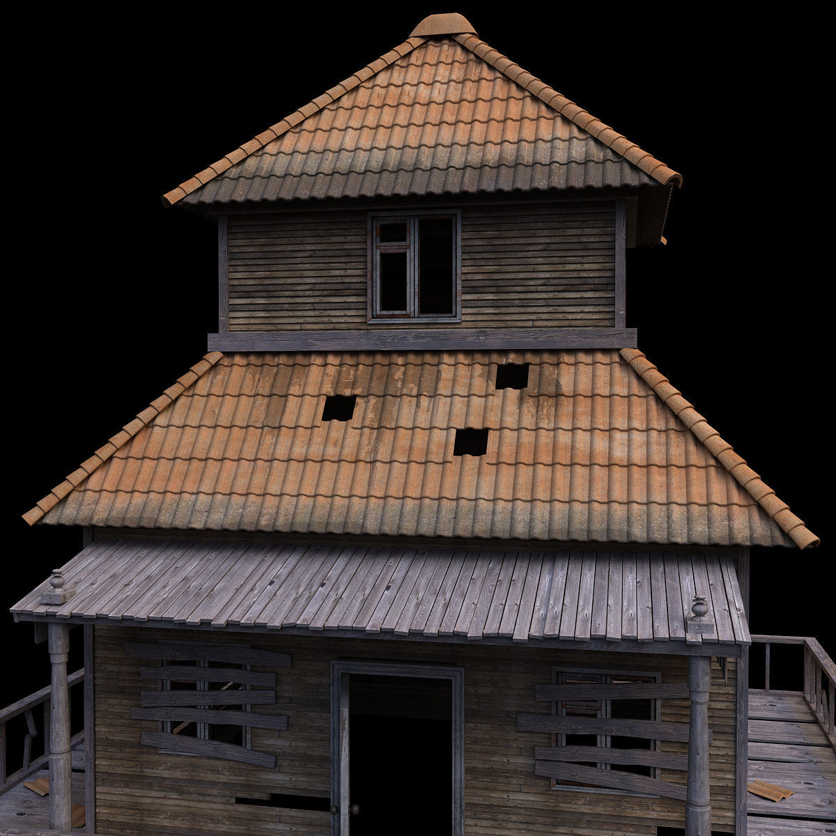 House wooden with roof 3D model_3