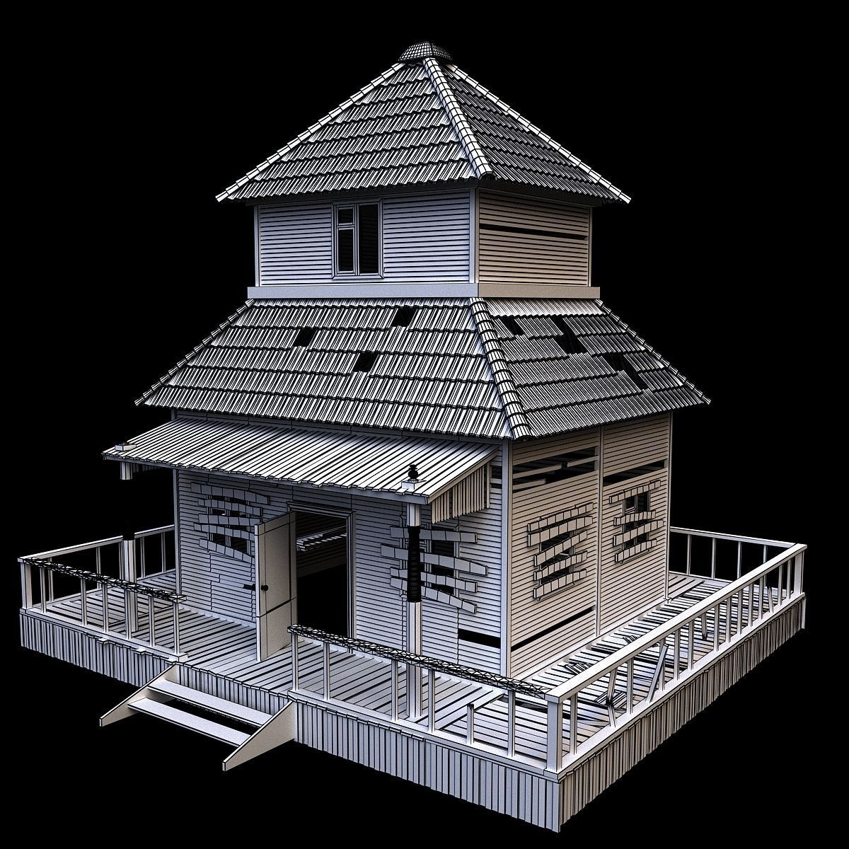 House wooden with roof 3D model_12