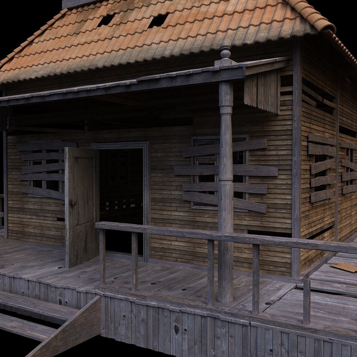 House wooden with roof 3D model_7