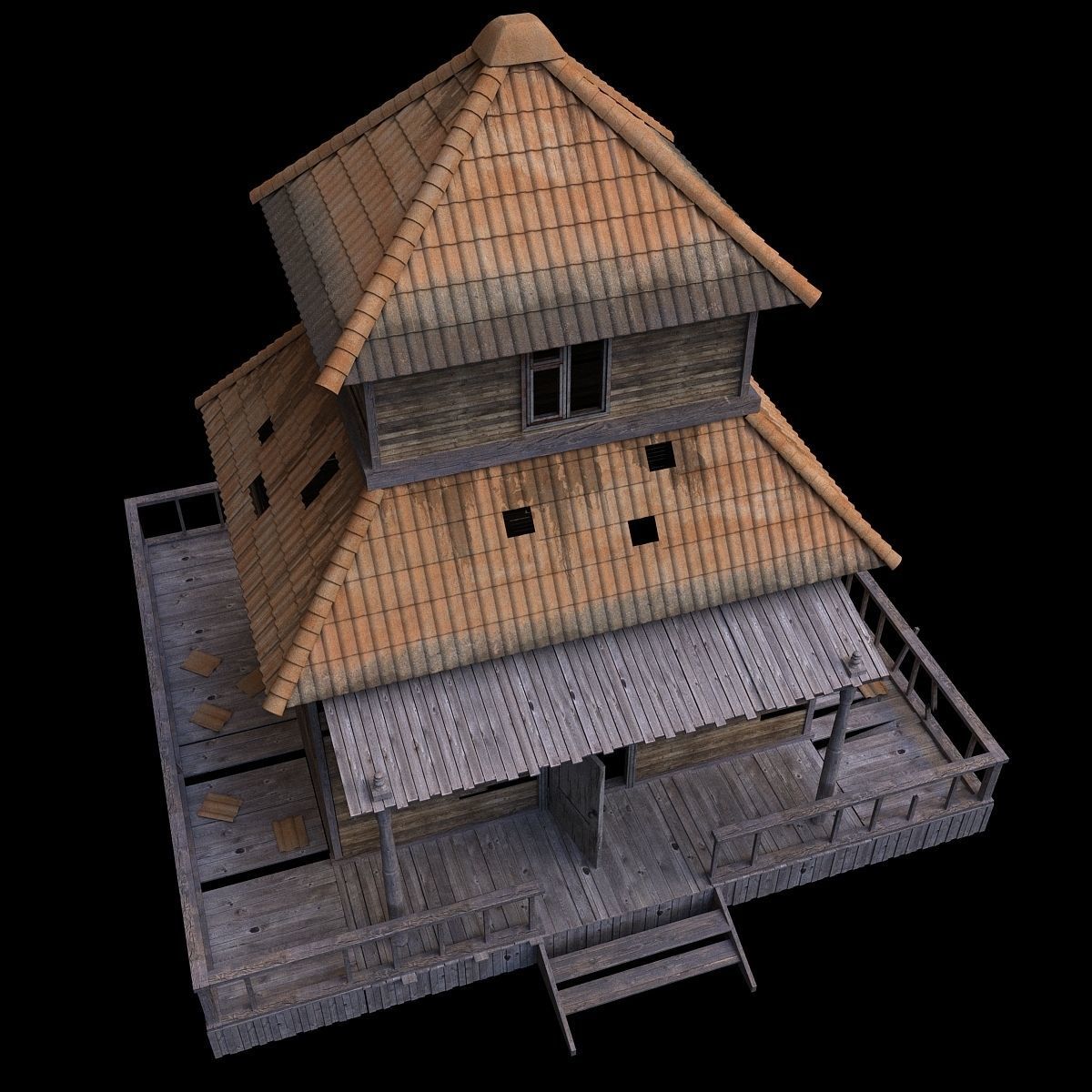 House wooden with roof 3D model_6