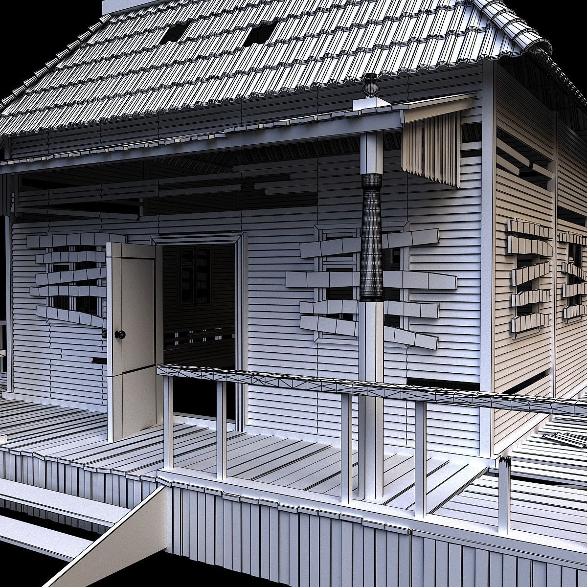 House wooden with roof 3D model_10