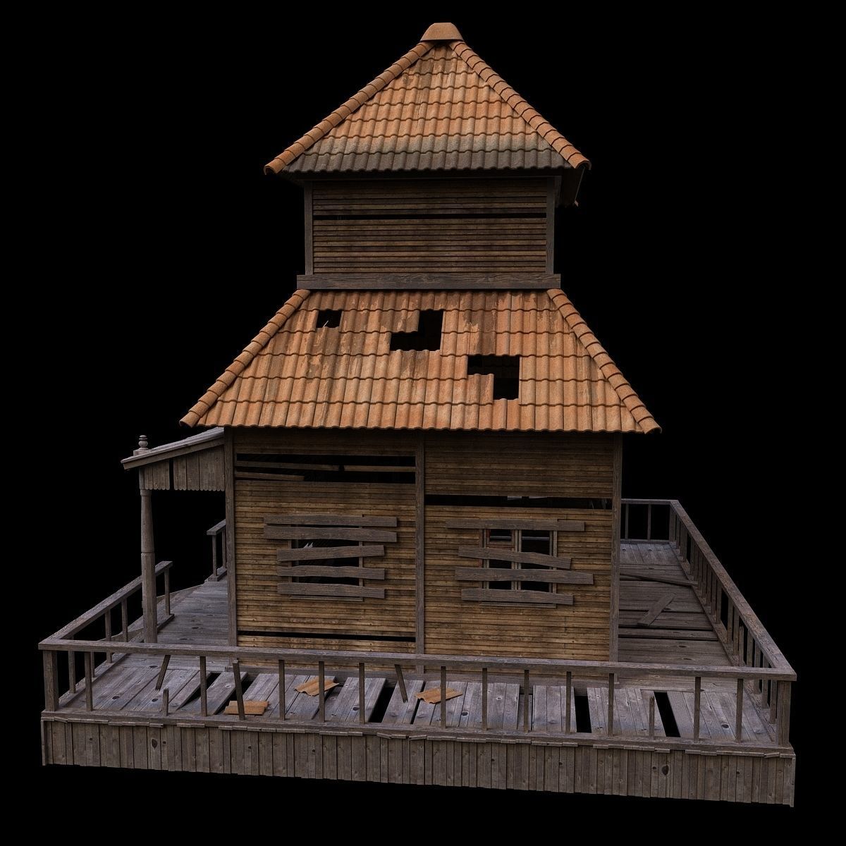 House wooden with roof 3D model_1
