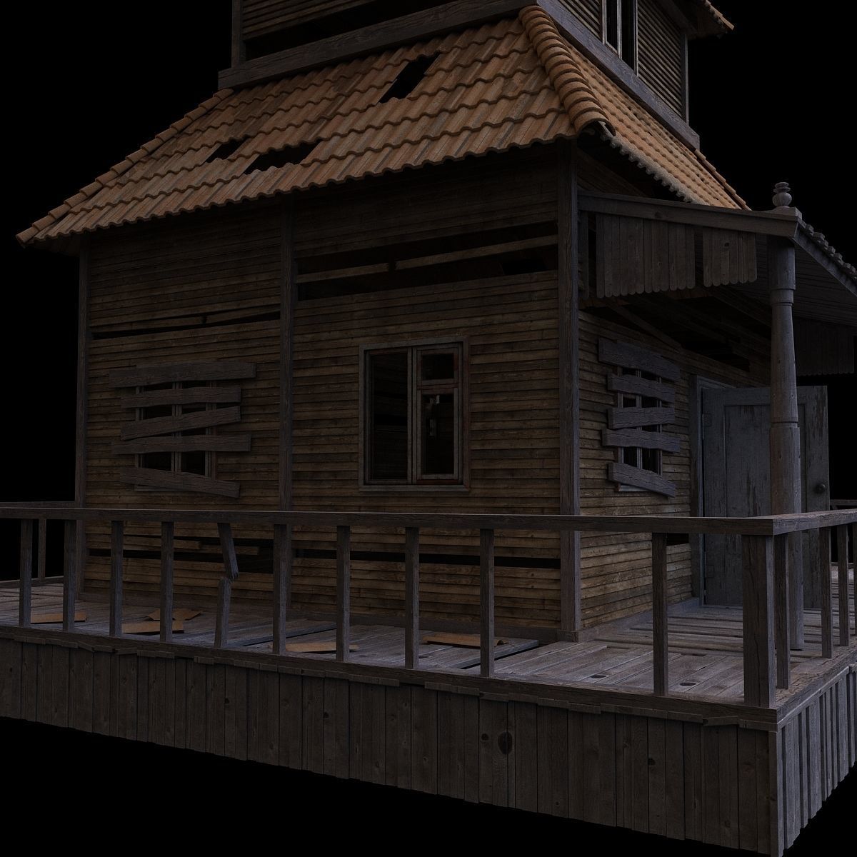 House wooden with roof 3D model_8