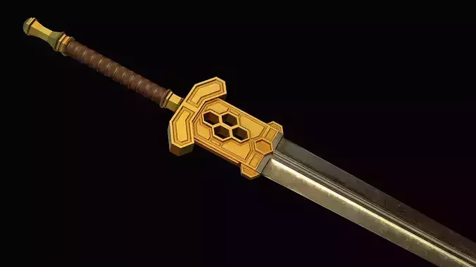 Dwarven golden greatsword Low-poly 3D model