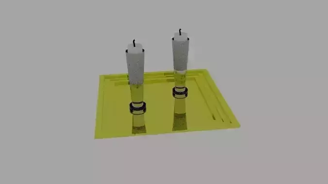 Candles two on plate Low-poly 3D model