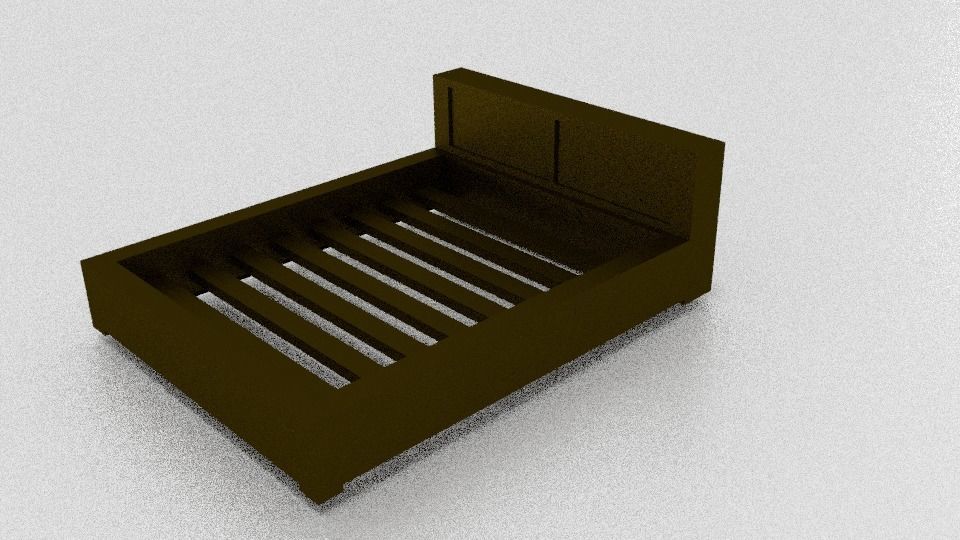Wooden bed Low-poly 3D model_5