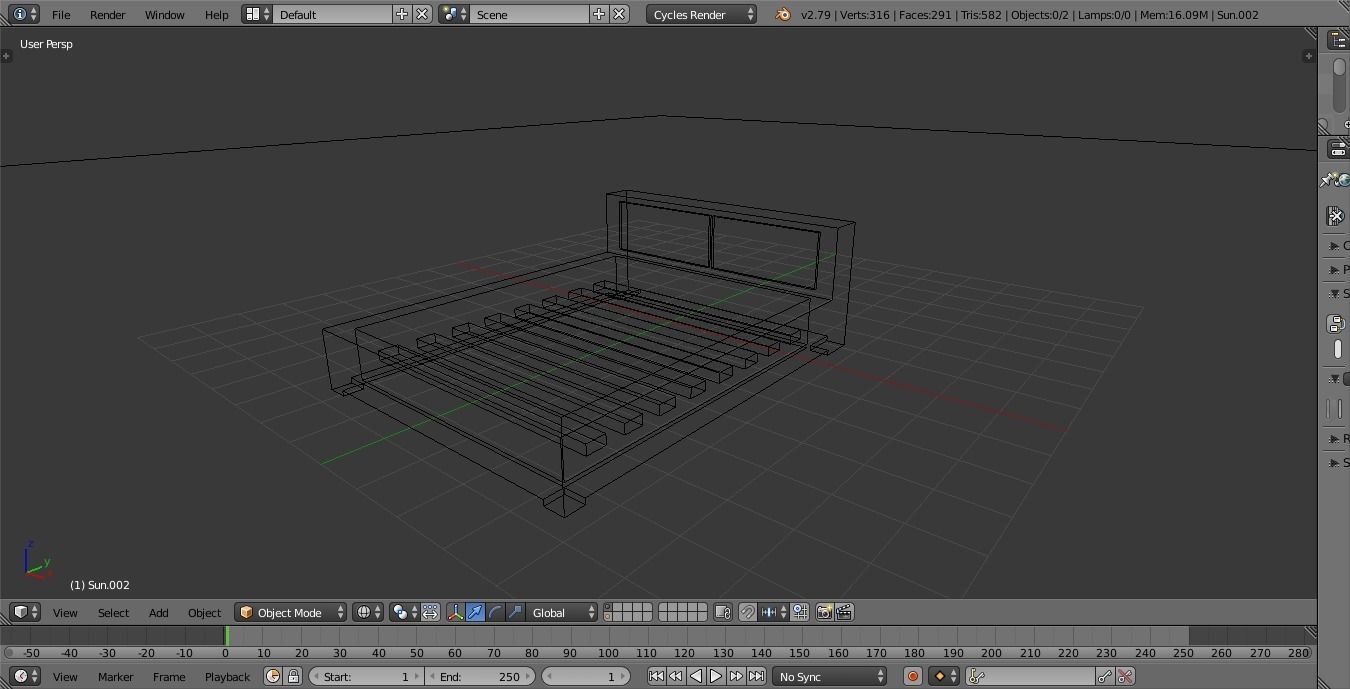 Wooden bed Low-poly 3D model_2