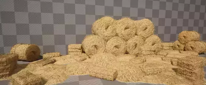 Realistic Hay Bale Pack Low-poly 3D model