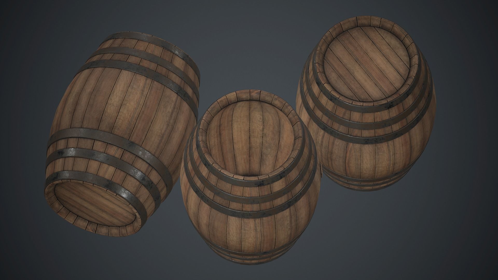 Wooden Barrel PBR Game Ready Low-poly 3D model_4