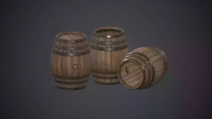 Wooden Barrel PBR Game Ready Low-poly 3D model