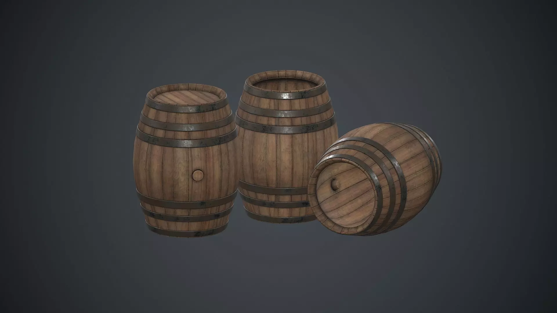 Wooden Barrel PBR Game Ready Low-poly 3D model_0