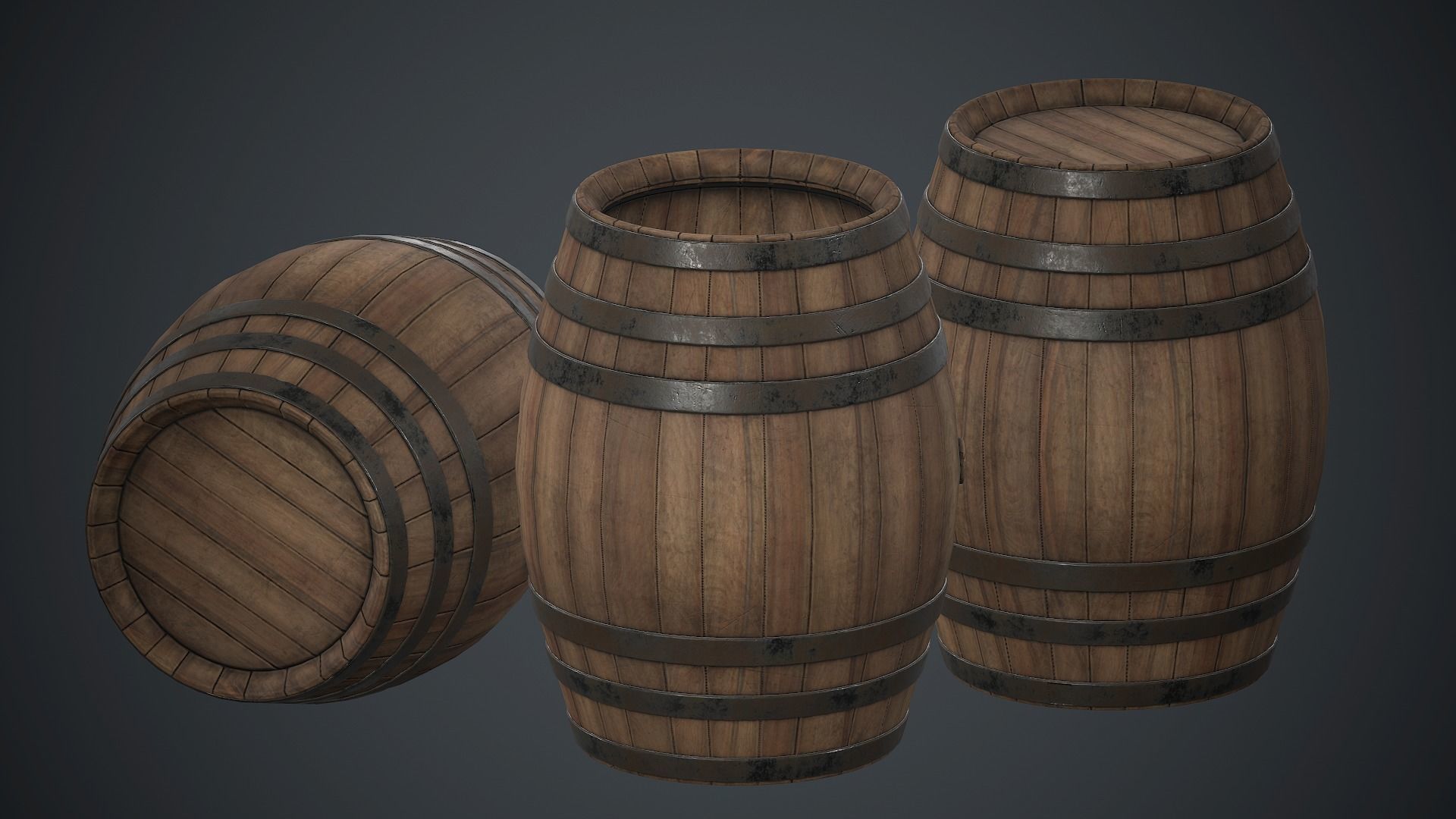 Wooden Barrel PBR Game Ready Low-poly 3D model_3