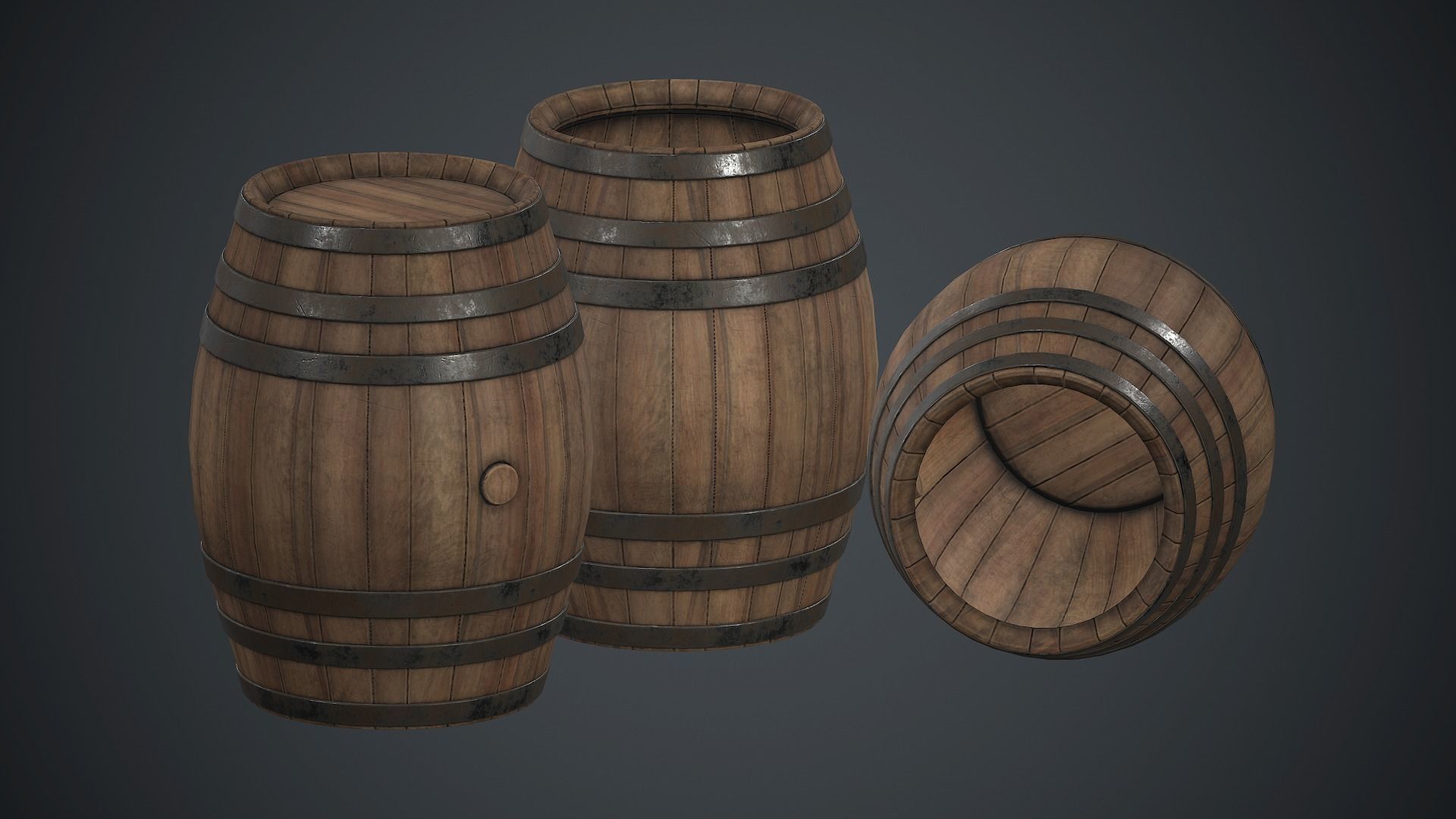 Wooden Barrel PBR Game Ready Low-poly 3D model_2