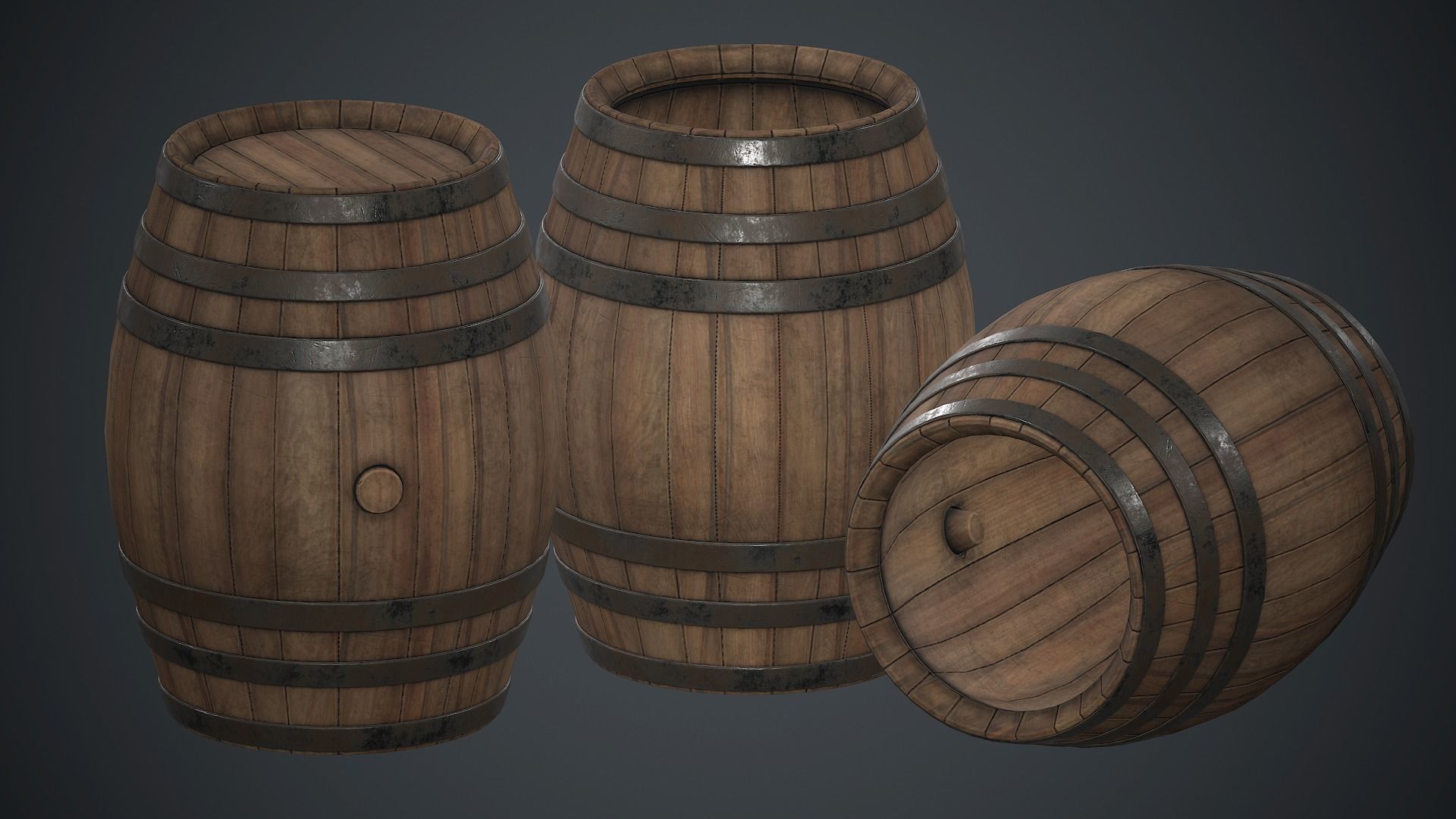 Wooden Barrel PBR Game Ready Low-poly 3D model_1