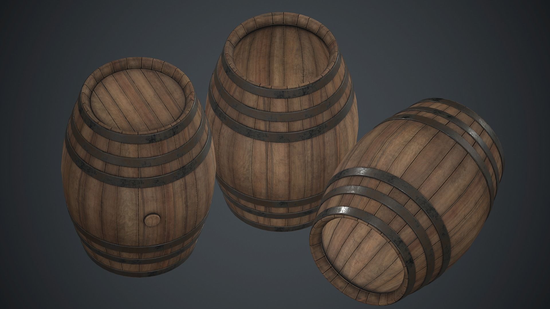 Wooden Barrel PBR Game Ready Low-poly 3D model_5