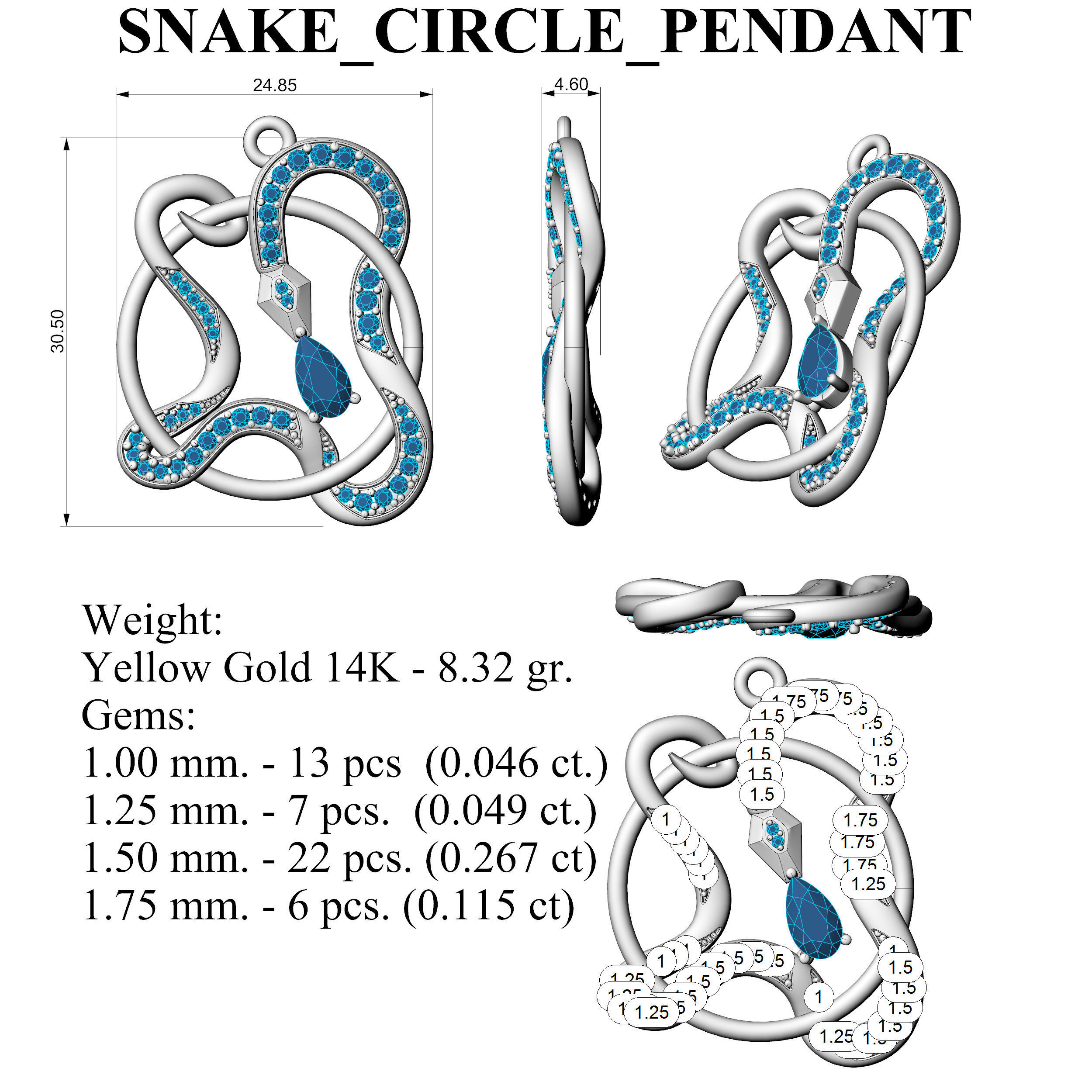 Snake Circle Pendant  3D print model_5
