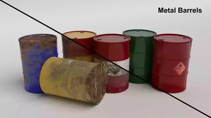 Metal Barrels - Low Poly PBR Low-poly 3D model