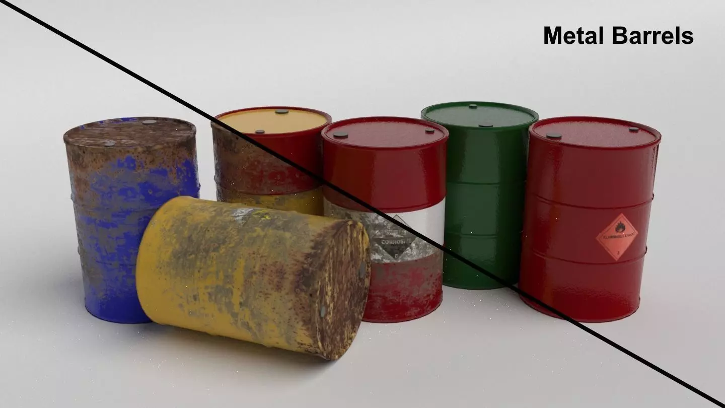 Metal Barrels - Low Poly PBR Low-poly 3D model_0