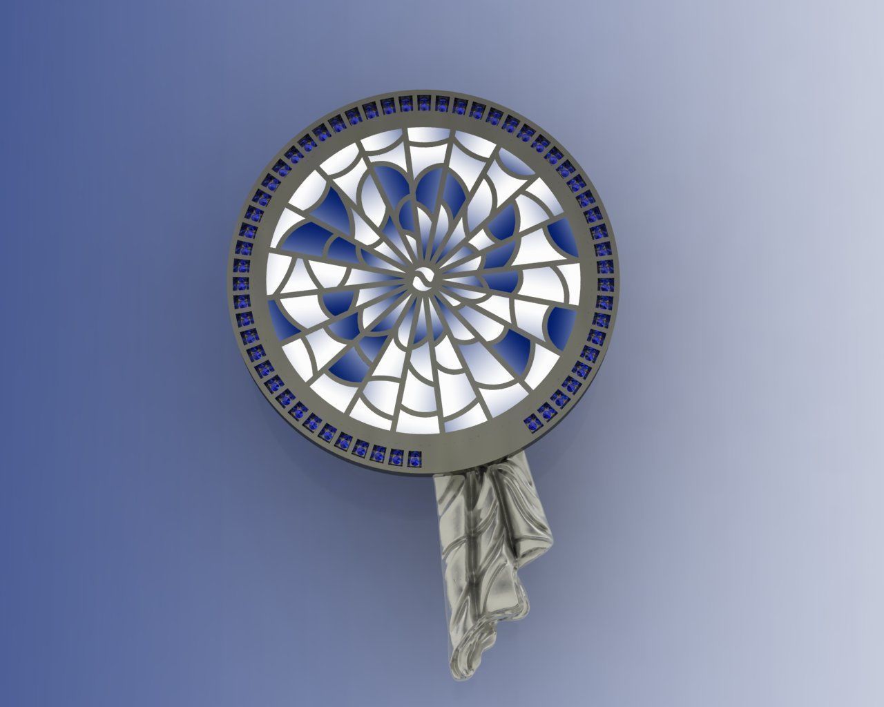 Pendant gold and pearl brooch with woman 3D print model_2