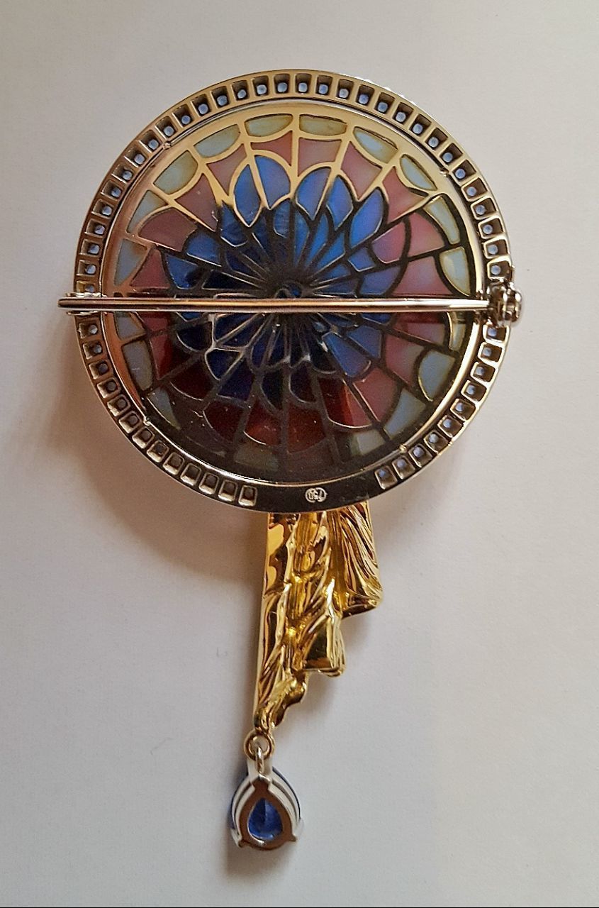 Pendant gold and pearl brooch with woman 3D print model_3