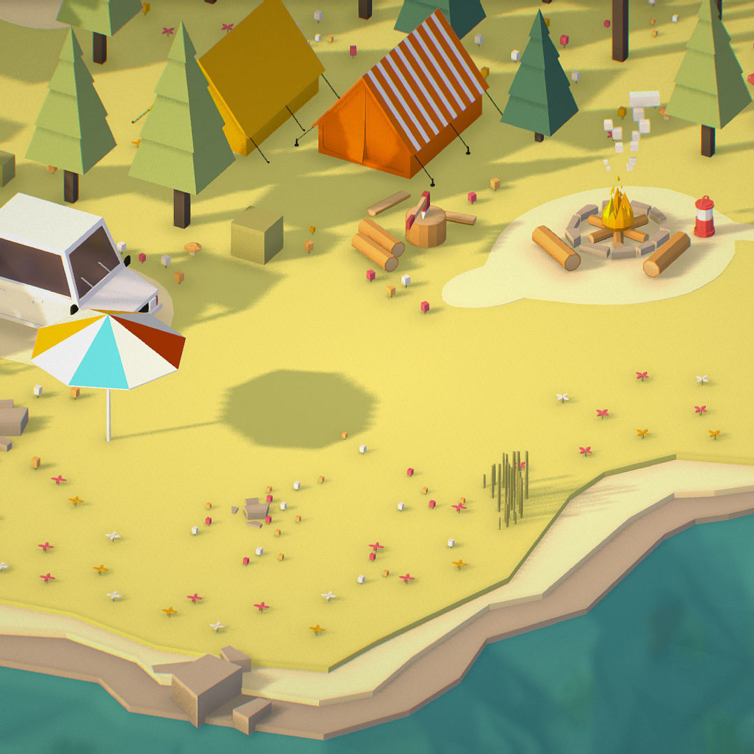 isometric style camping level constructor Low-poly 3D model_20