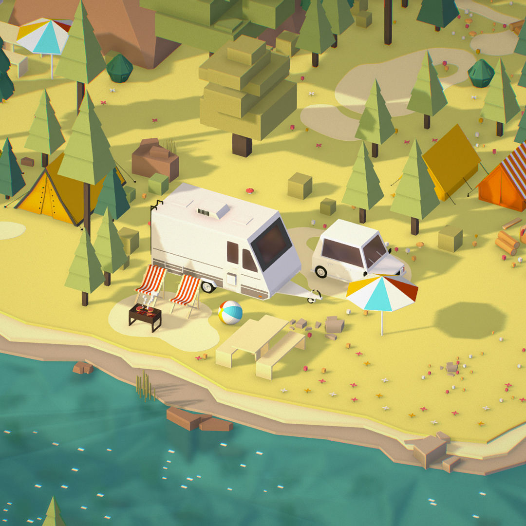 isometric style camping level constructor Low-poly 3D model_19