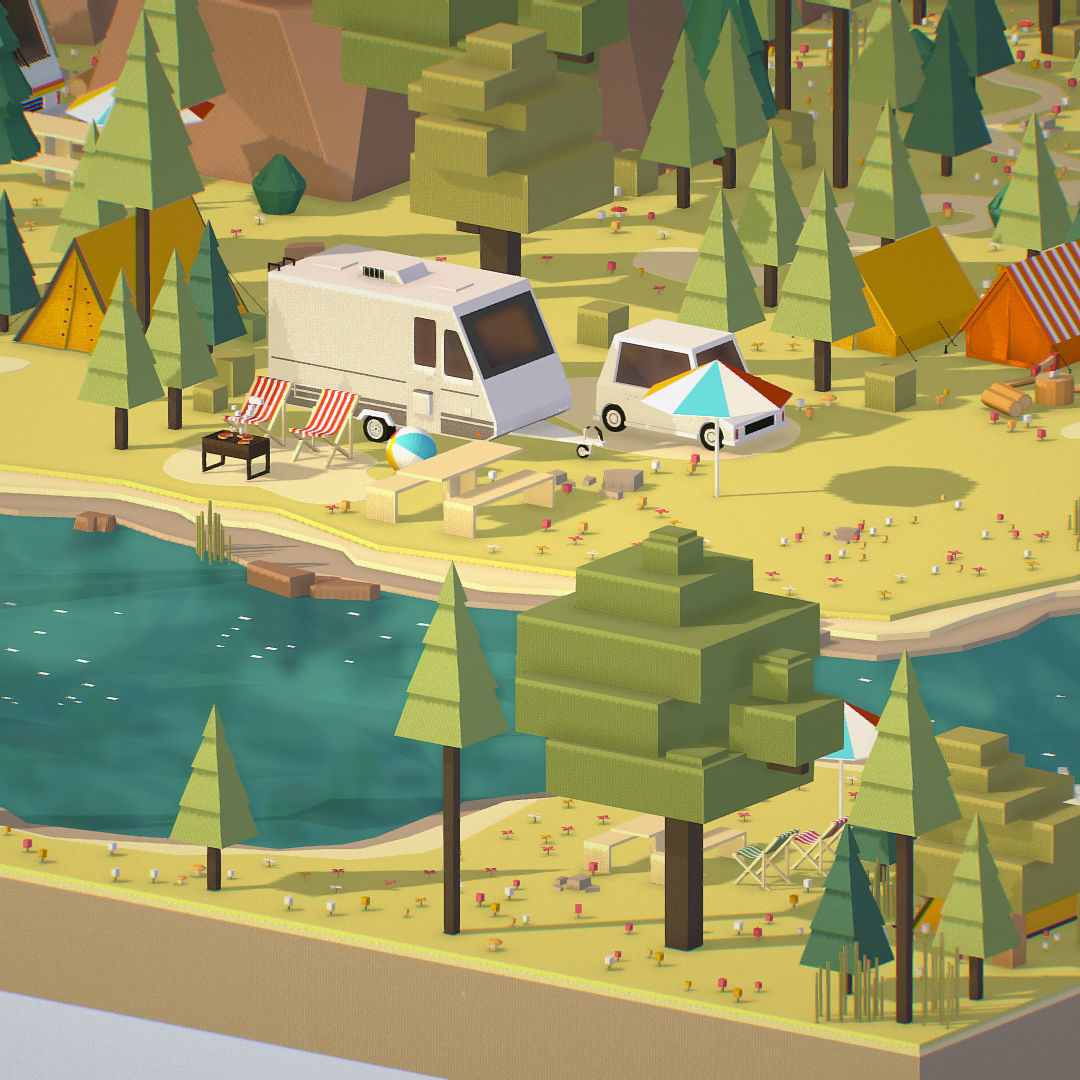 isometric style camping level constructor Low-poly 3D model_15
