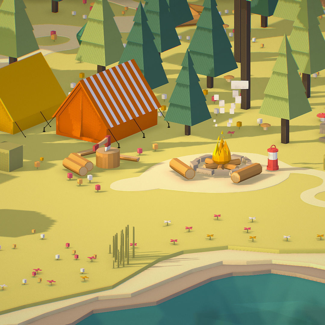 isometric style camping level constructor Low-poly 3D model_44