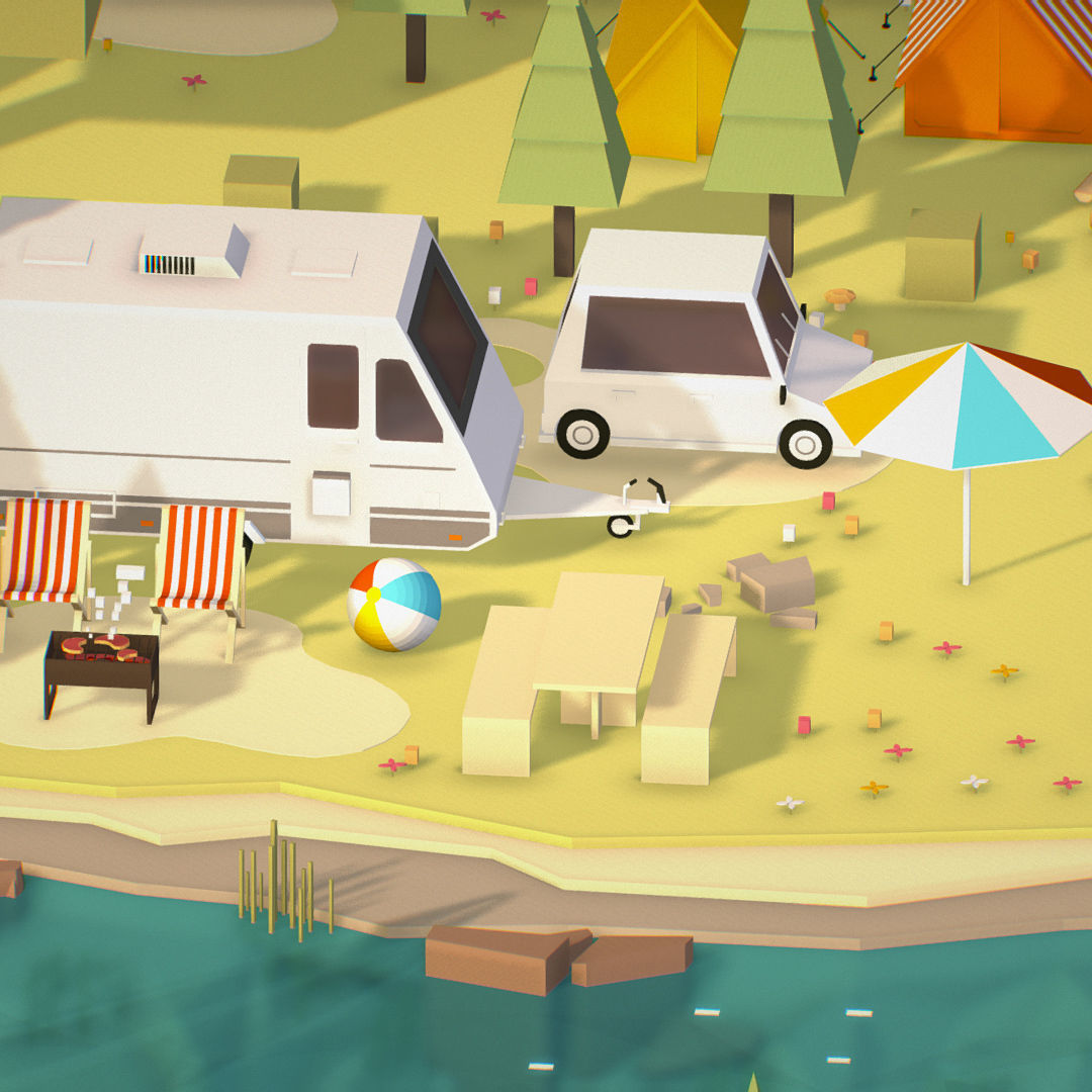 isometric style camping level constructor Low-poly 3D model_34