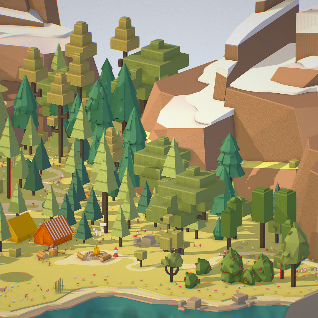isometric style camping level constructor Low-poly 3D model_49