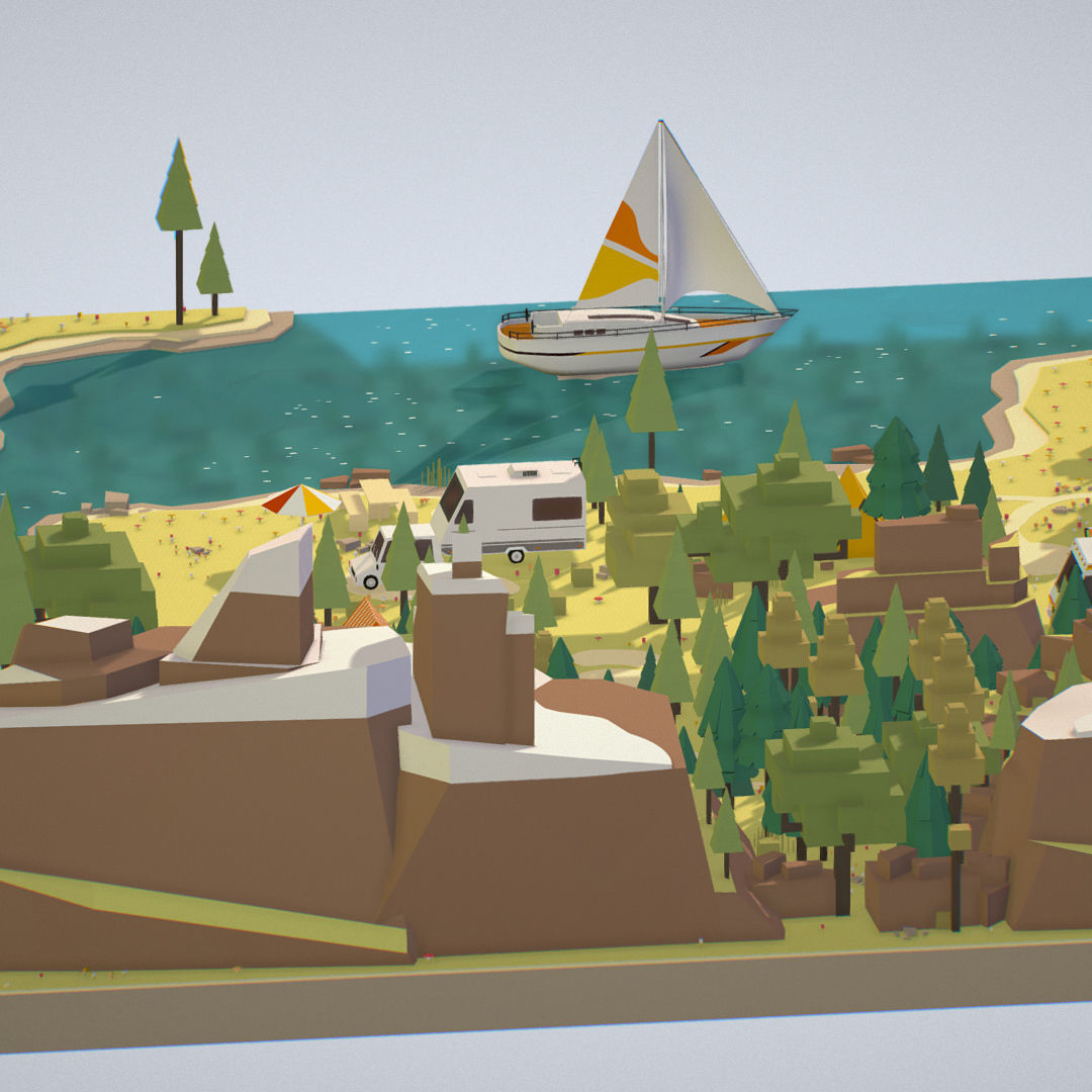 isometric style camping level constructor Low-poly 3D model_6