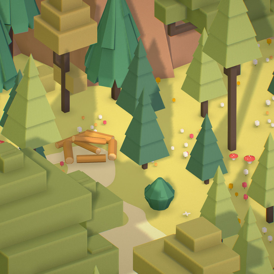 isometric style camping level constructor Low-poly 3D model_22
