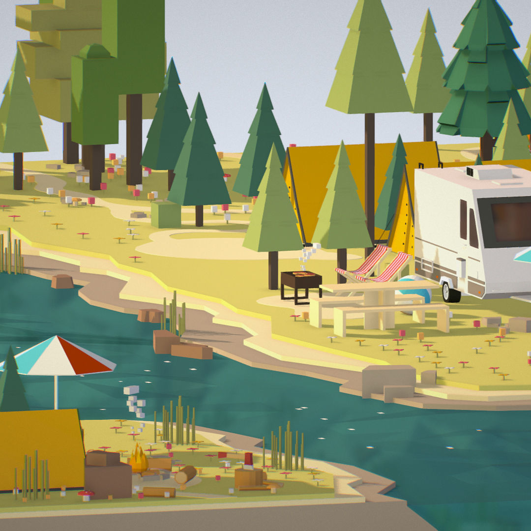 isometric style camping level constructor Low-poly 3D model_50