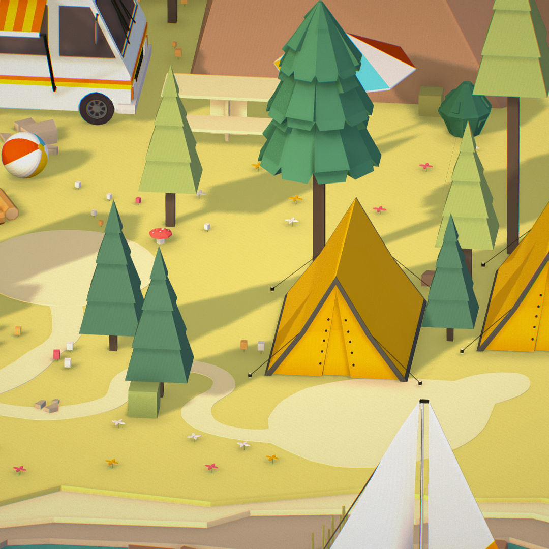 isometric style camping level constructor Low-poly 3D model_37