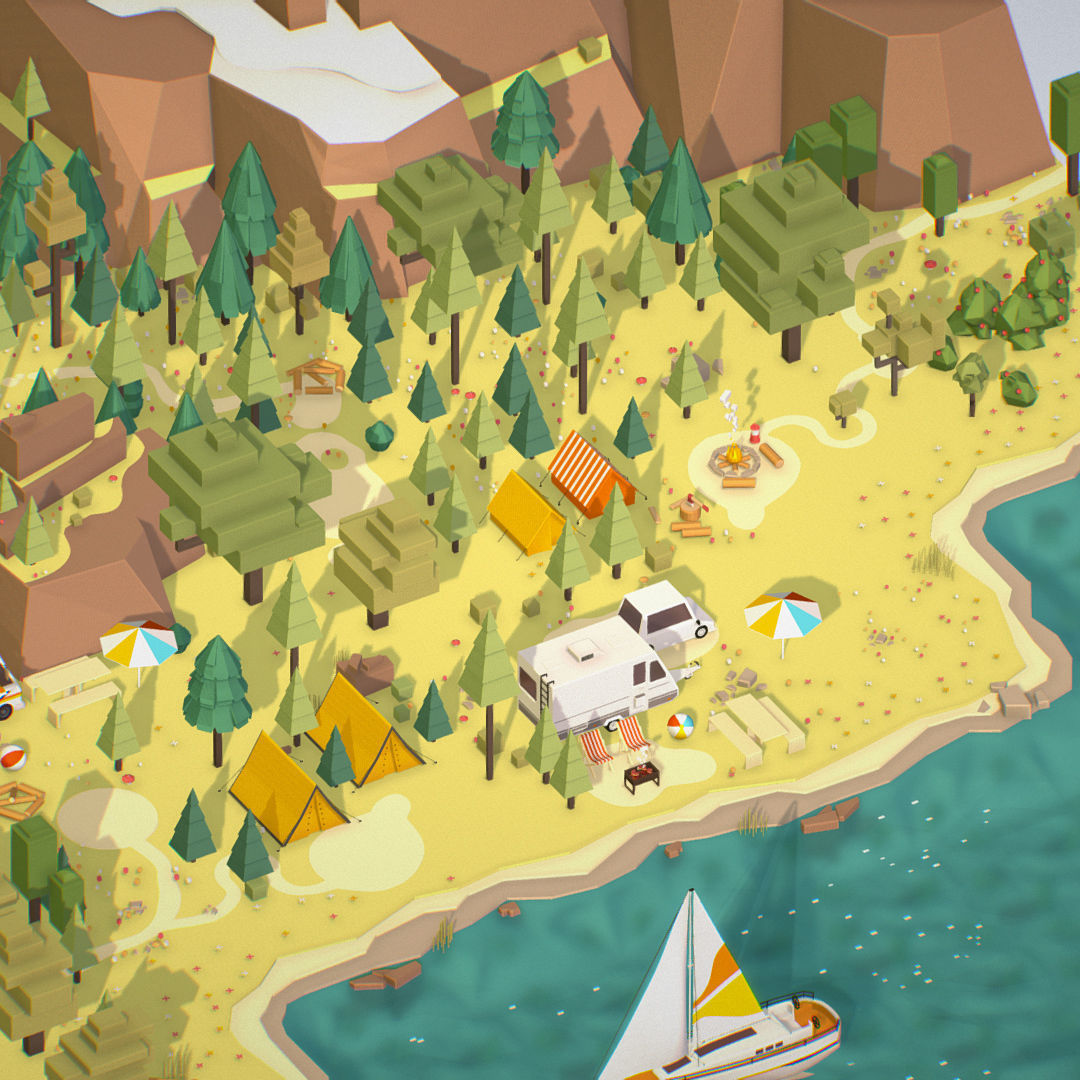 isometric style camping level constructor Low-poly 3D model_8