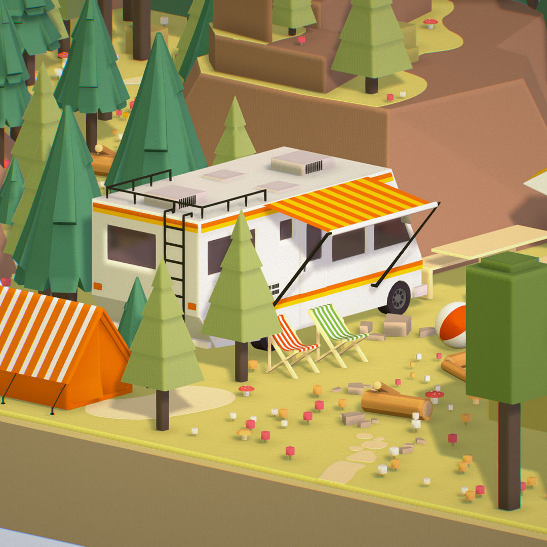 isometric style camping level constructor Low-poly 3D model_32